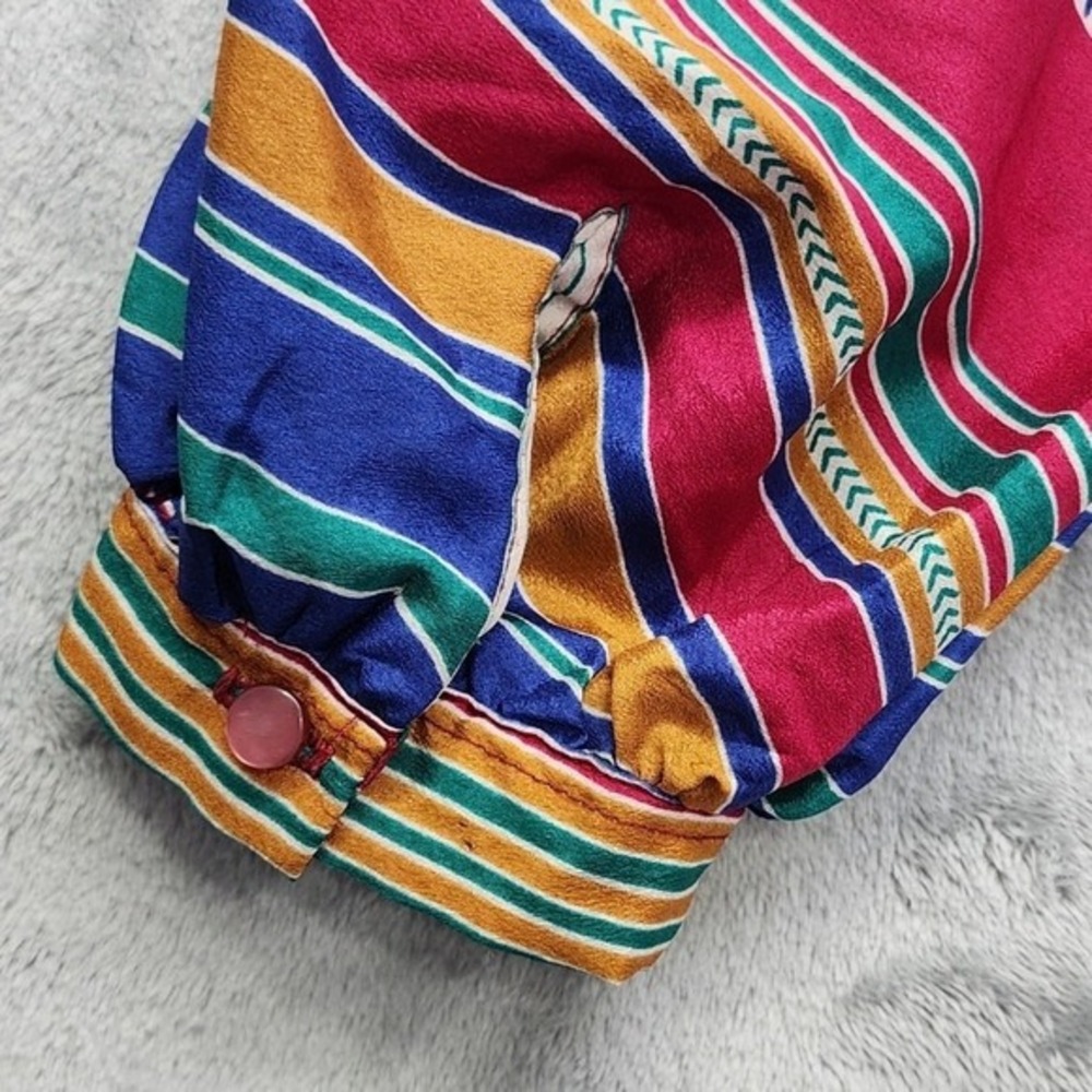 Vintage Its Gailord Top Womens L Multicolor Striped Button Down Balloon Sleeve - Picture 4 of 10